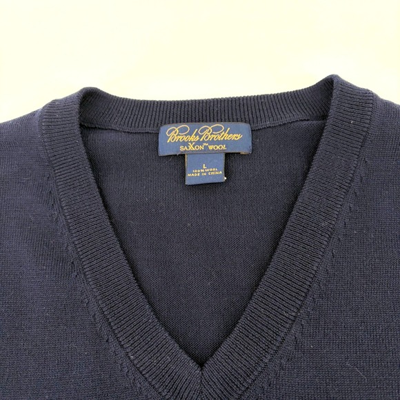 Brooks Brothers Other - Brooks Brothers Saxon WOOL Mens V Neck Sweater Vest Navy Blue Size L